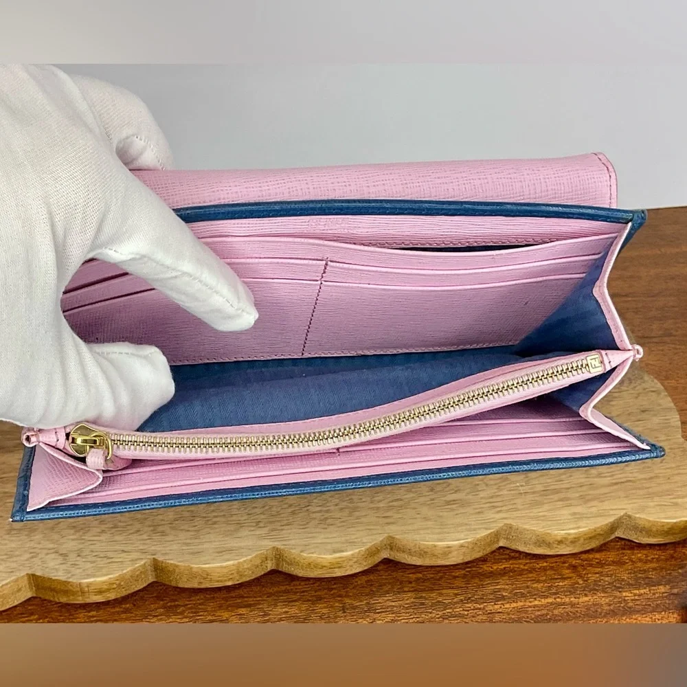 Fendi 2Jours Envelope Continental Wallet in Blush Pink and Blue Leather - Picture 8 of 15